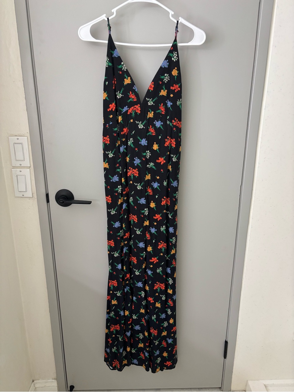 Capulet Black Floral Slip Maxi Dress with Red, Orange & Blue Prints